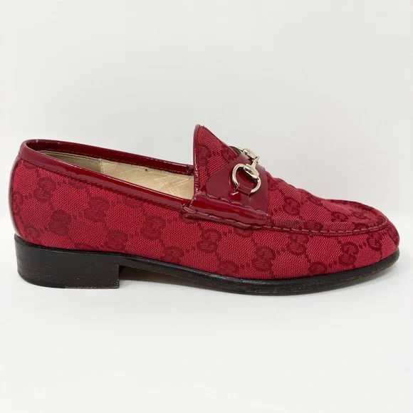Gucci Horsebit 1953 Loafer GG Monogram Guccisma Red 7.5 Vintage Made in Italy - Picture 9 of 16